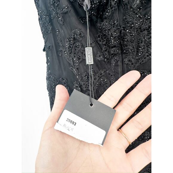 La Femme 29693 Black Lace Off The Shoulder V-Neck Slit Gown Size 12 NWT - Picture 5 of 7